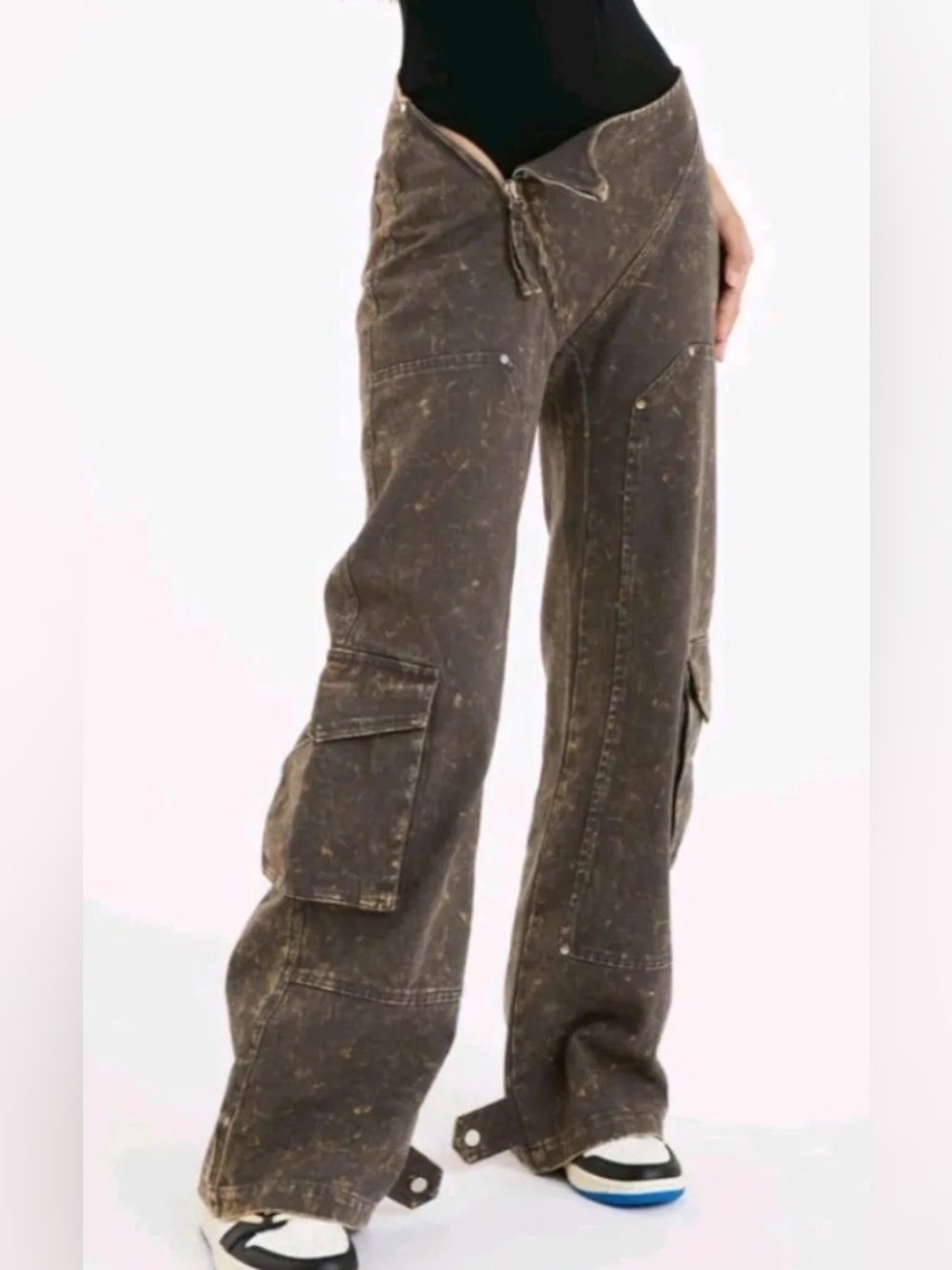 Ruve Women's Cargo Pants in Acid Wash Sz XS Diagonal Zipper